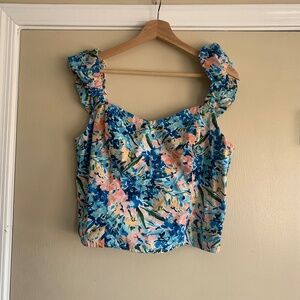 Abercrombie & Fitch Floral Puffed Shoulder Sleeveless Top Sz.L Smocked on Back